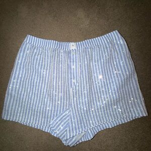 Anthropologie Light Blue & White Striped Sparkly Seersucker Shorts